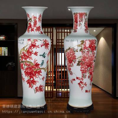 沧州市开业礼品摆件大花瓶 中式手绘荷花1.4米1.8米落地陶瓷大花瓶