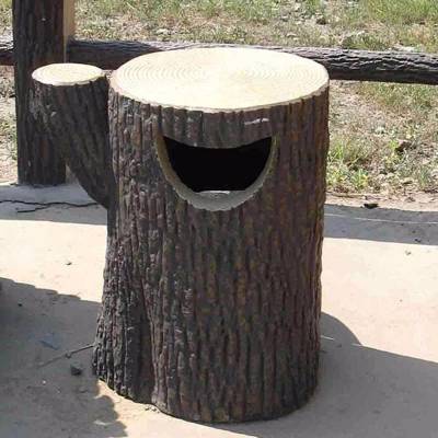 水泥仿木垃圾桶 生态园公园长凳座椅 别墅小区桌椅仿树皮圆桌 仿树根垃圾箱