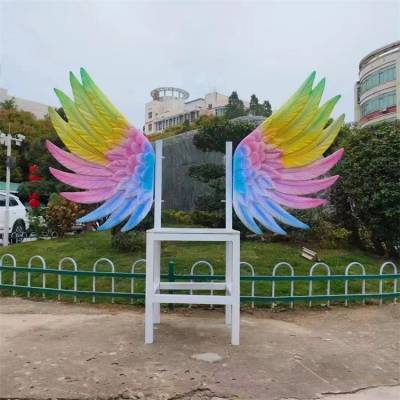 网红翅膀雕塑 玻璃钢彩色天使翅膀打卡拍照景区装饰