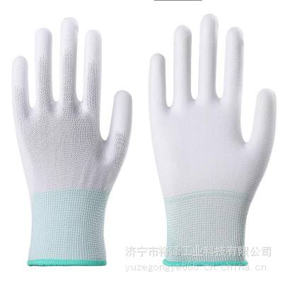 PU浸胶手套 劳保耐磨工作手套防静电涂掌涂指薄款白色手套