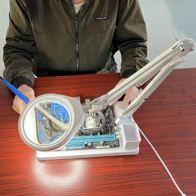 PDOK Bureau Loep 127mm 10x HDFlexibele Arm10W LED DimbaarVierkante Voet Zwart/Wit Gereedschap voor Lassen & Rep