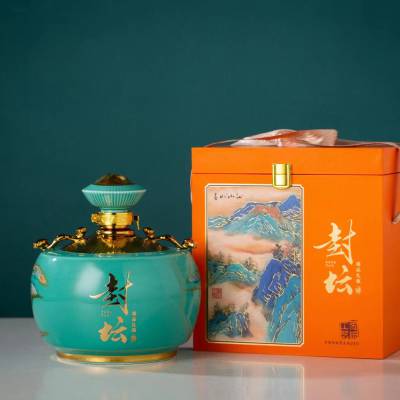 封坛酒2.5L陶瓷酒瓶 绿如意腰鼓瓶5斤 高温瓷器小酒瓶生产厂