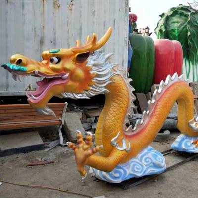 玻璃钢彩绘龙雕塑 仿铜龙柱广场公园水景摆件 永景园林