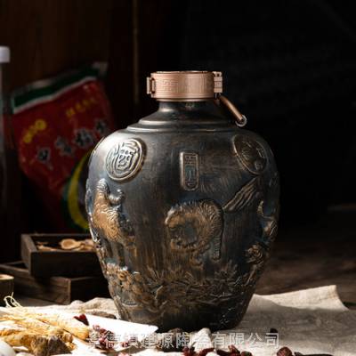 陶瓷酒坛5斤装福虎聚财密封复古酒瓶十二生肖虎摆件酒罐