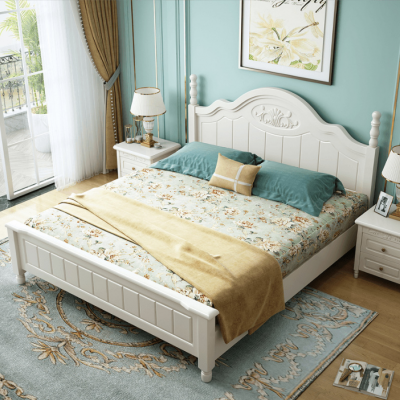 美式实木床 1.8米白色双人 主卧室床1.5米公主床 现代简约韩式田园床