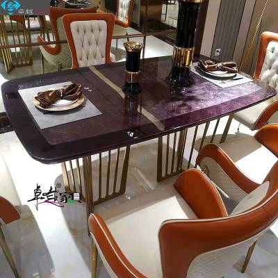 北欧大理石餐桌椅组合创意会议桌椅组合 轻奢不锈钢餐厅一桌六椅