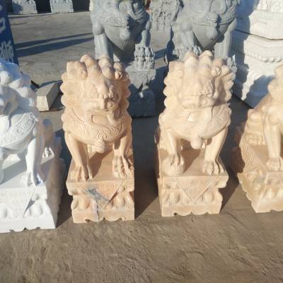 传统狮子 宾馆会所门口动物摆件 雕塑纯手工雕刻