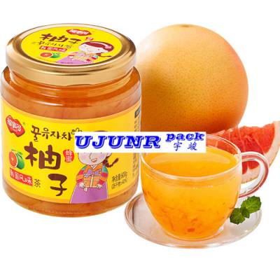 蜂蜜柚子茶玻璃瓶盖-全自动平面商标贴标机