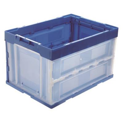 蓝透PP折叠收纳箱50L-圆角防刮带盖可堆叠