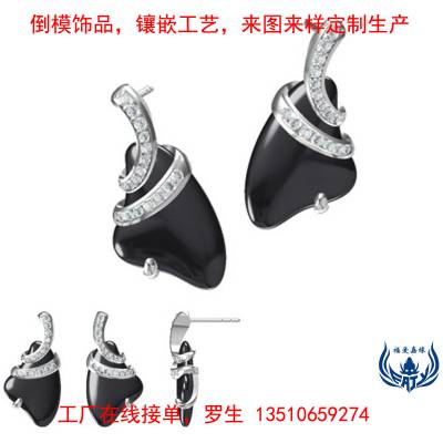 304不锈钢耳环设计景泰蓝珐琅镶嵌锆石钛钢镶钻耳饰批量在线订购