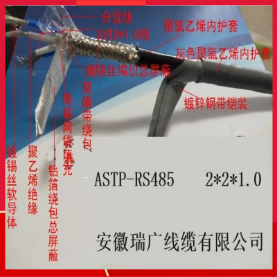 ZRRS485 ASTP-120Ω 2*2*18AWG铠装通讯电缆STP-RS485-22 2x1.0mm2 WDZA-NH-DJYPYRP23皖瑞广牌.低烟无卤耐火电缆