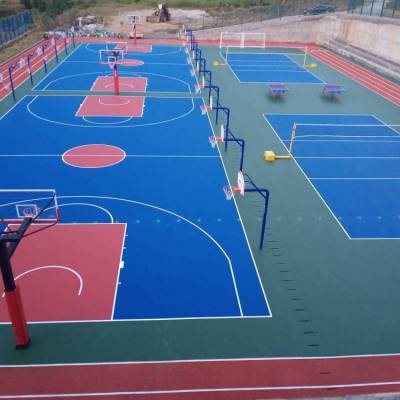 预制型无接缝硅PU 水性硅PU球场 学校篮球场羽毛球场地坪施工