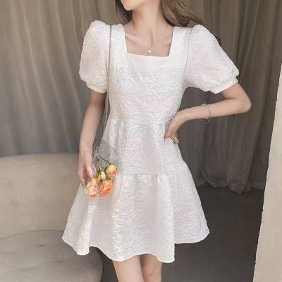 碎花连衣裙2022夏季韩版网纱短袖连衣裙甜美女装外贸地摊