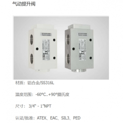 意大利Sitecna 气动提升阀，适用于陆上、海上、制药、医疗和食品应用