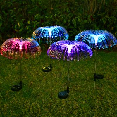 跨境新款太阳能一拖五七彩光纤水母灯户外庭院花园装饰插地灯