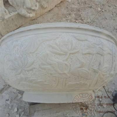 青石石缸 大理石圆形石槽 养鱼石缸