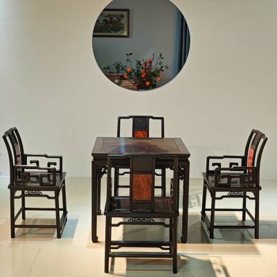 现代简约家用饭桌 轻奢可方圆两用伸缩实木储物桌子 红木家具