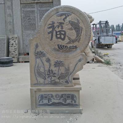 石雕门墩 青石仿古柱墩石-古建寺庙庭院狮子头石墩子 英翰雕刻加工