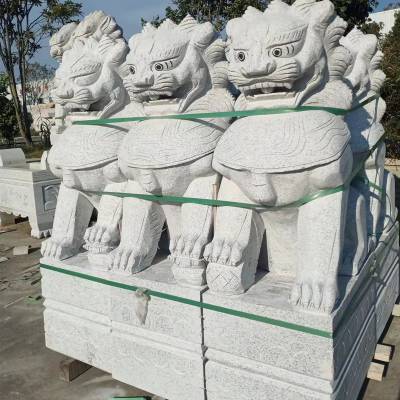 天然花岗岩石雕狮子 墓碑前面1.2米高芝麻白石狮