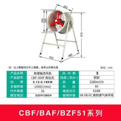 防爆风机轴流风机工业排风机管道岗位式风机排风扇220V380V CBF-300D管道式 220V