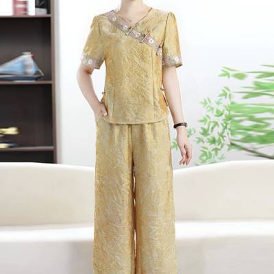 新中式国风两件套 星梦天琦 刺绣上衣+阔腿裤 夏季洋气套装