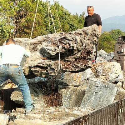 韩式英德石原石叠置-工程石大英石制造假山-厦门湖边叠置英石石头