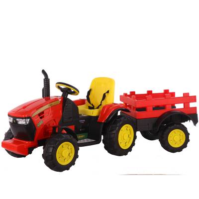 儿童电动拖拉机四轮汽车玩具拖斗水罐可坐人带灯光遥控摇摆童车