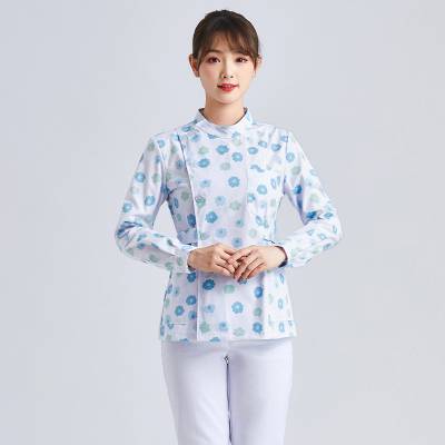 夏装护工服装碎花护士服分体套装家政月嫂服保洁短袖养老院工作服