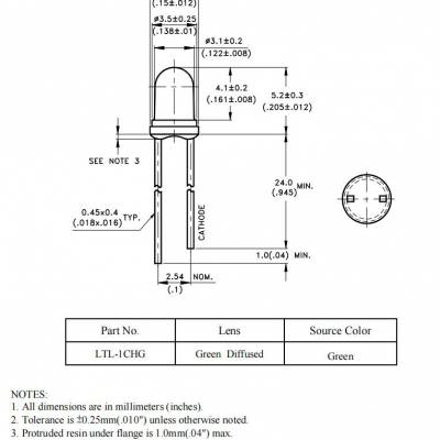 LTL-1CHG型号 f3圆头插件封装 发黄绿光二极管 高亮度大功耗功率100mW