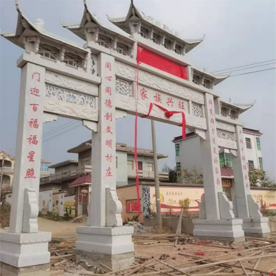 观音寺庙路口山门石头路口大门石牌坊 家族墓地石材门楼