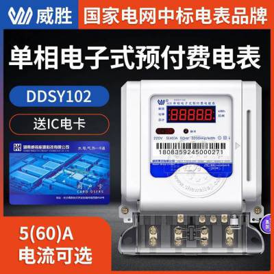 长沙威胜RS485单相电表 DDSY102-K3 10(60)A单相预付费电表