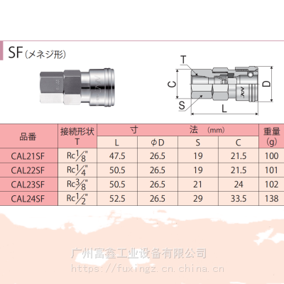 日本NAC长掘快速接头:快速接头CAL21SF CAL22SF CAL23SF CAL24SF