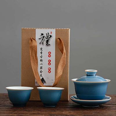 霁蓝功夫茶具套装 手工整套霁蓝家用茶壶茶杯 青釉陶瓷礼品定制