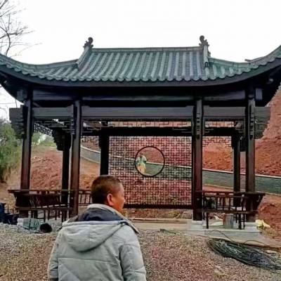户外凉亭别墅庭院公园小区菠萝格凉亭六角凉亭树脂瓦古建凉亭