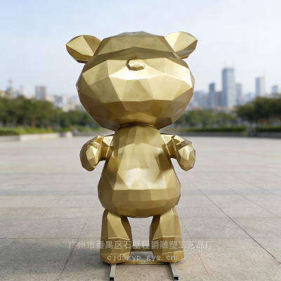 制玻璃钢几何熊雕塑 金色切面卡通摆件 户外广场公园装饰落地艺术品