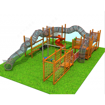 幼儿园户外玩具 室内玩耍空间设计 儿童爬网滑梯 木质组合拓展滑梯