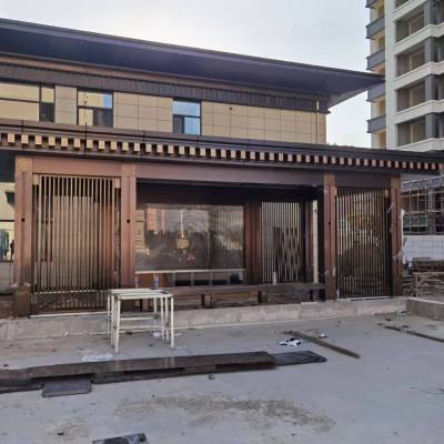 新中式不锈钢门楼包板加工售楼部小区钢结构庭院定做金属幕墙压板