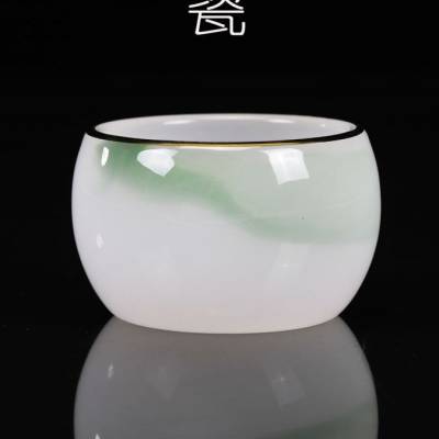 定制金镶玉琉璃茶杯 个人主人杯高端中式轻奢***羊脂玉瓷功夫茶盏
