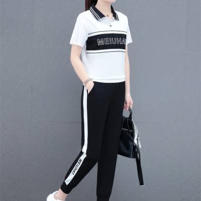 广东运动品牌套装 依泰24夏款 半开拉链短袖两件套 品牌尾货 直播实体便宜女装