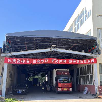 物流卸货区电动伸缩雨篷 工厂房顶轨道悬空推拉蓬 活动雨棚安装