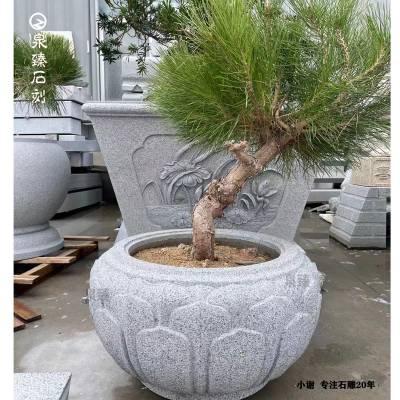 寺院圆形莲花石雕花盆 种树石材花坛 禅意水钵 园林景观