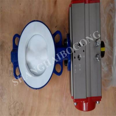 D671F46-10C 氣動(dòng)對(duì)夾式襯氟蝶閥 襯F46氣動(dòng)帶附件蝶閥