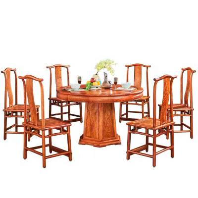 红木圆餐桌刺猬紫檀1.58米圆餐桌带转盘标配10把椅子批发格