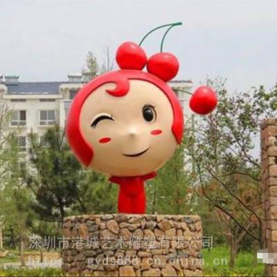 卡通樱桃女孩雕塑 玻璃纤维卡通车厘子娃娃人物雕塑