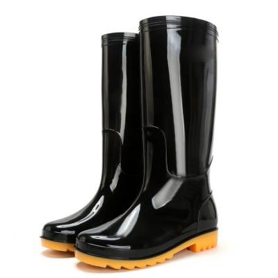 识坚防汛救灾黑色高筒雨鞋成人PVC内里防雨靴牛筋底长筒水靴