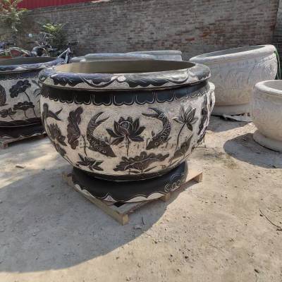 石雕鱼缸花盆青石石头手工雕刻水槽水缸别墅庭院户外流水石缸摆件价格 中国供应商