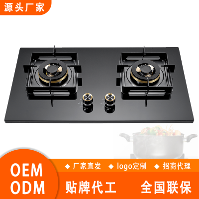 台嵌两用双炉750*430全黑钢化玻璃面板黑包边嵌入式双炉烹饪便捷广东燃气灶工厂