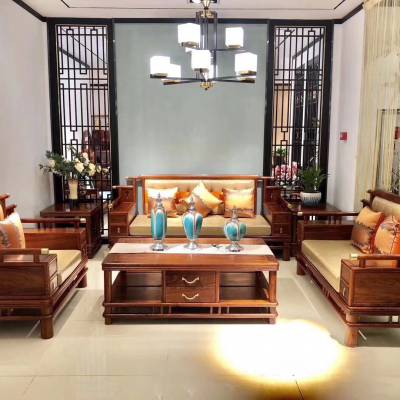 中山红木新中式家具厂家 名琢红木刺猬紫檀新中式沙发大全