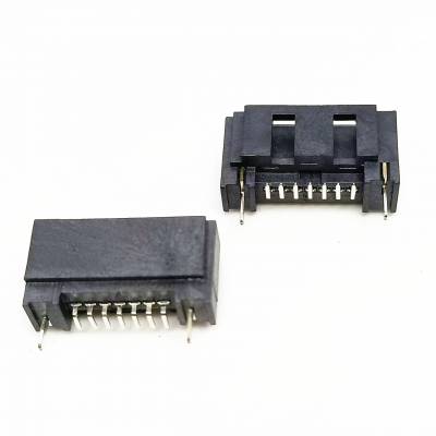 SATA 7PIN立式贴片母座 180度立贴SMT B型 开槽全包 黑色LCP 全塑