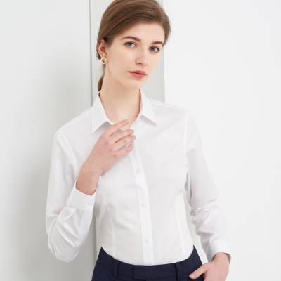 高纱支女款 顺滑不透 工作服长袖衬衫 支持企业定制 员工服装